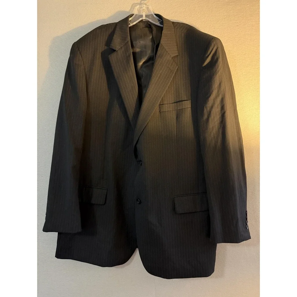 Joseph & Feiss Suit Mens 48L 46x30 Gray Wool Stripe 2 Piece Jacket Pants Formal